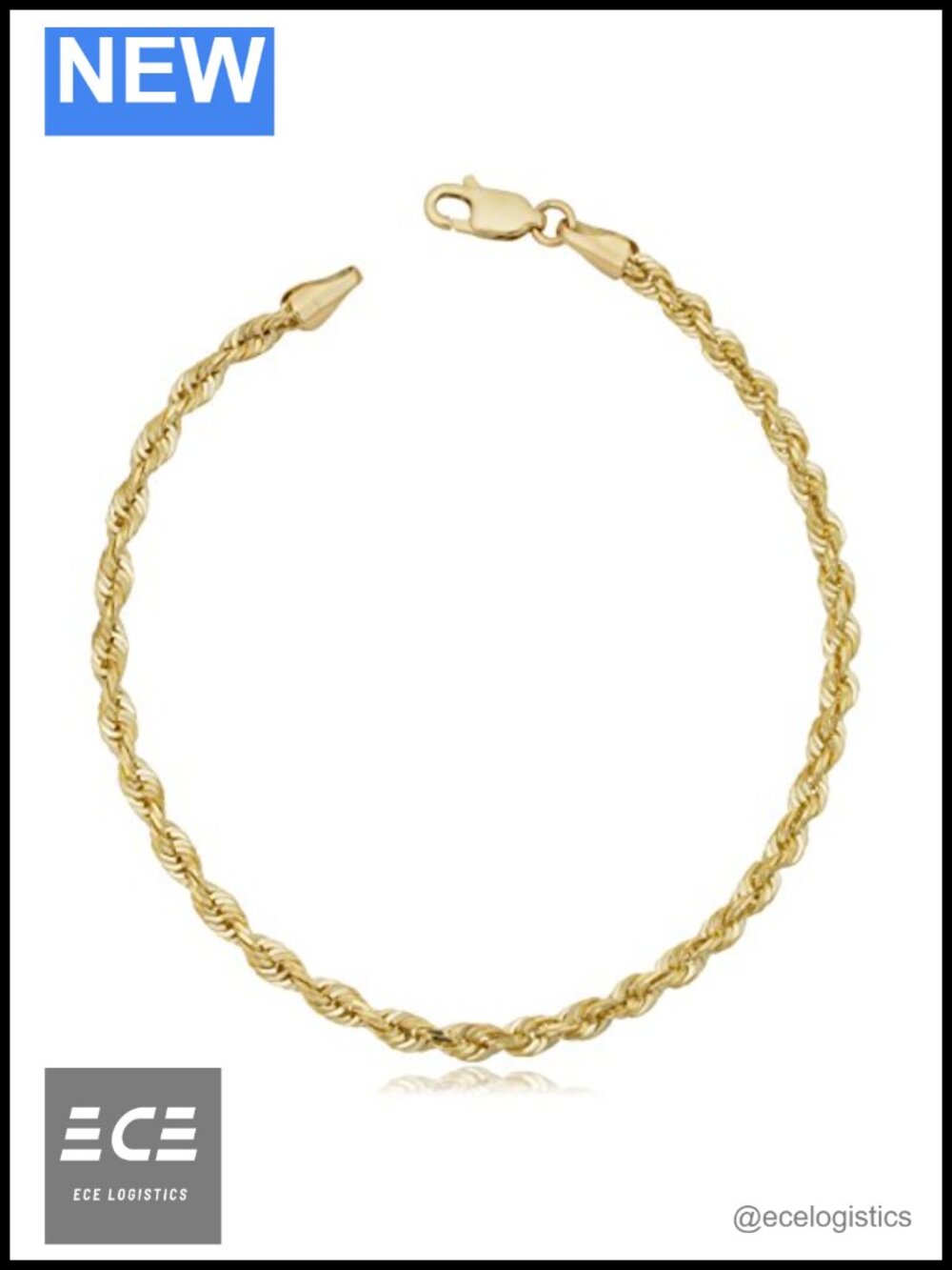 10k Yellow Gold Rope Chain Bracelet 3.8mm Unisex Everyday Gift